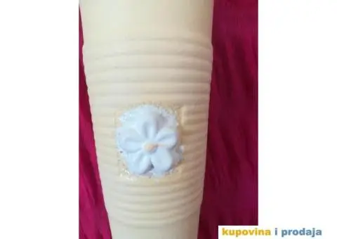 Vaza od gline sa belim cvetom, žuta visoka - 3/11