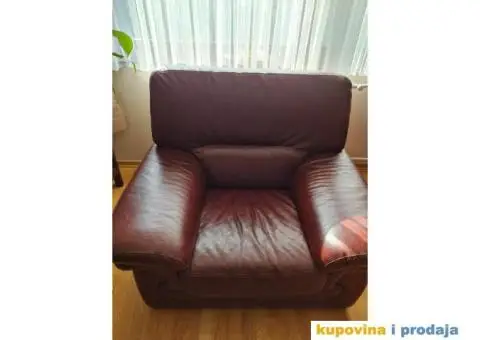 Kožni trosed sa mehanizmom, dvosed i fotelja - 3/7