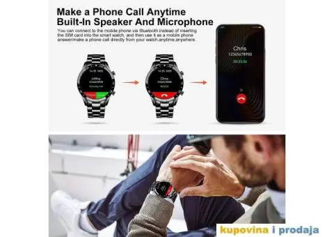 Lige Bluetooth Smart Watch - Crna Metalna Narukvica - 7/14