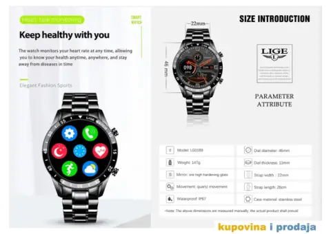 Lige Bluetooth Smart Watch - Crna Metalna Narukvica - 14/14