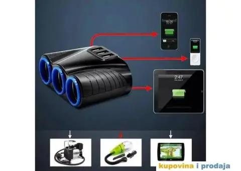 3.1A USB Auto Upaljac / Punjač, 12V-24V, 120W 3 izlaza - 6/14