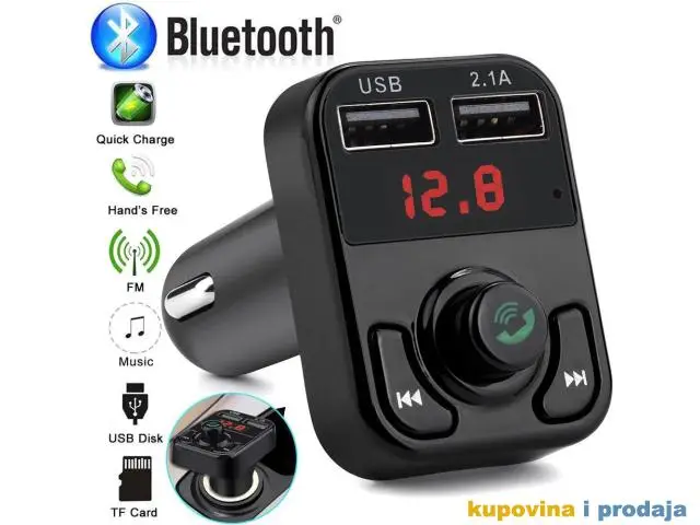 V2 Bluetooth Auto Car Kit USB punjač MP3 Handsfree FM - 1