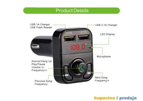 V2 Bluetooth Auto Car Kit USB punjač MP3 Handsfree FM - 8/15