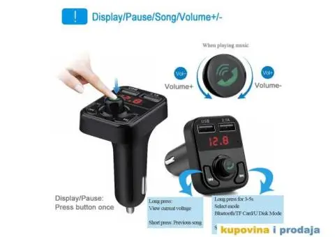 V2 Bluetooth Auto Car Kit USB punjač MP3 Handsfree FM - 10/15