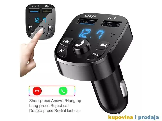 Bluetooth FM Transmiter, HandsFree, MP3, SD, 3.1A Brzi Punjac - 1