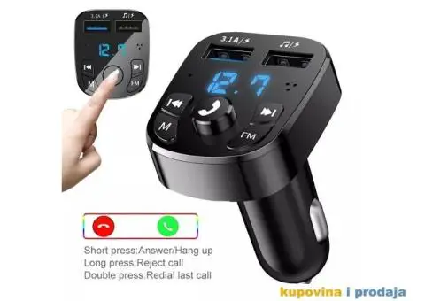 Bluetooth FM Transmiter, HandsFree, MP3, SD, 3.1A Brzi Punjac - 1/13