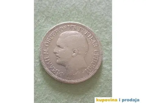 Prodajem originalnih 5 dinara (srebro) Milana Obranovica iz 1879 godine - 3/4