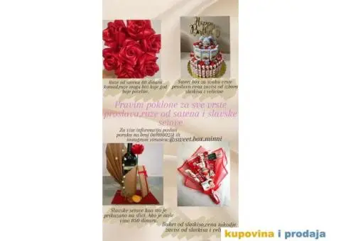 Pravim poklone za sve vrste proslava, ruze od satena i slavske setove