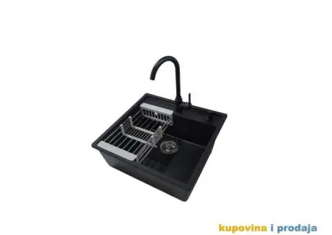 Komplet granitne sudopera sa slavinom,dozerom,sifonom i rešetkom - 4/5