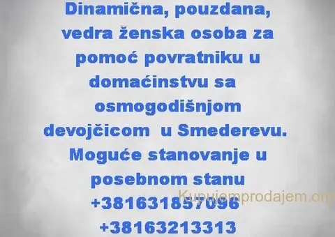 Pouzdana žena za pomoc porodici u Smederevu