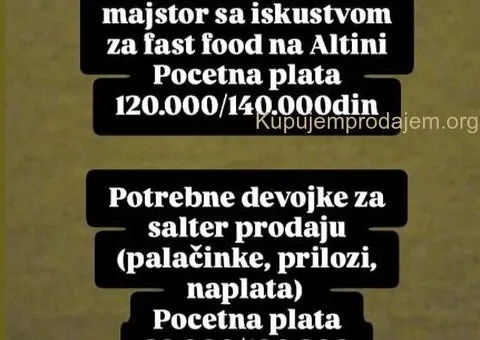 Potrebni radnici u Fast Food-u na Altini